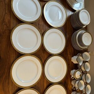 Elegant Gold & White MCM Dinner Set: Vintage Sango Japan Carlisle 3716 China